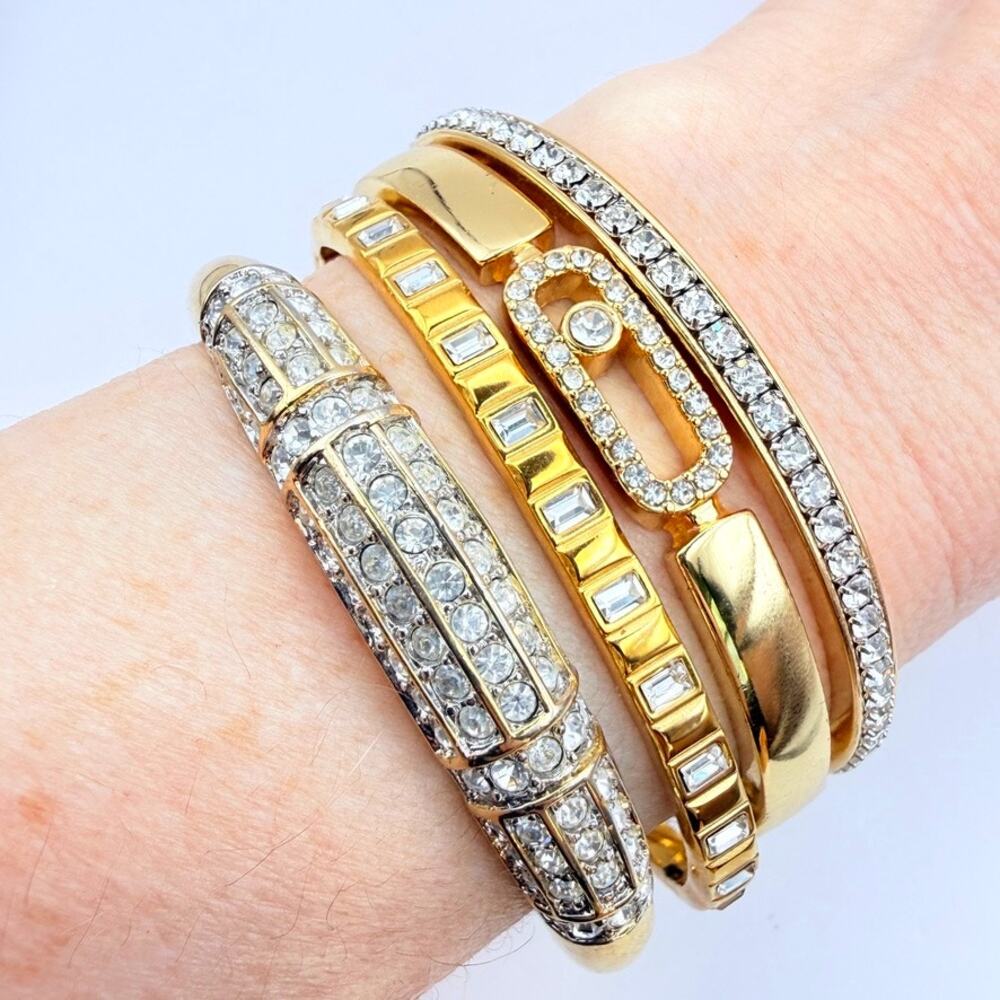 Lot 4 Gold Tone Crystal Rhinestone Cuff Bangle Bracelet Set Evening Glam Party